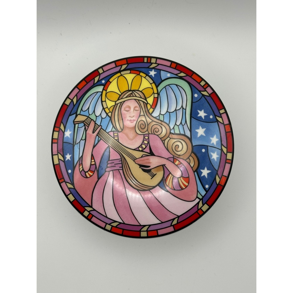 Mikasa Herald Angel‎ Trinket Box Dan Scannell FX078 Stained Glass Ceramic Japan